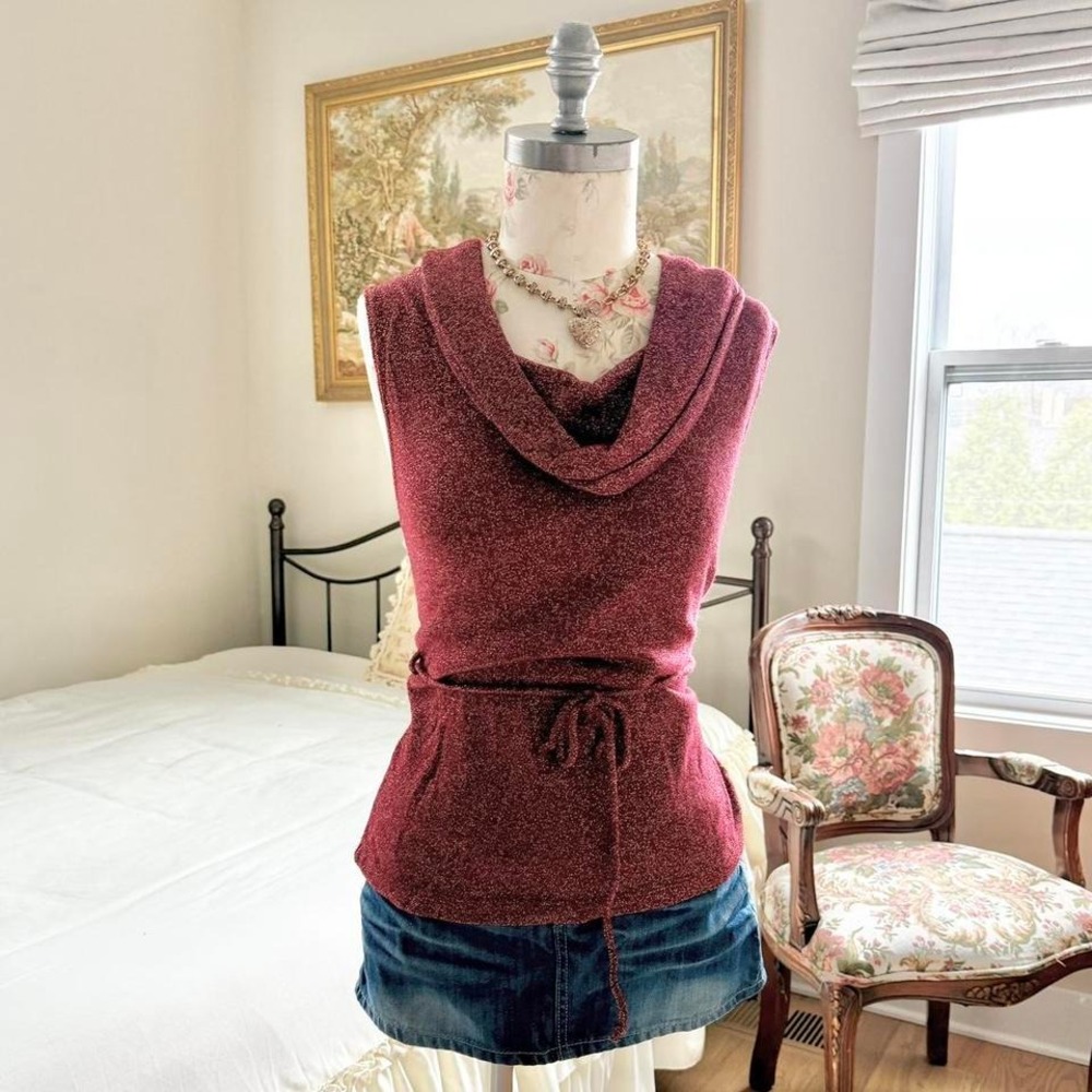 Y2K maroon shimmer cowl‎ neck top Timing size medium